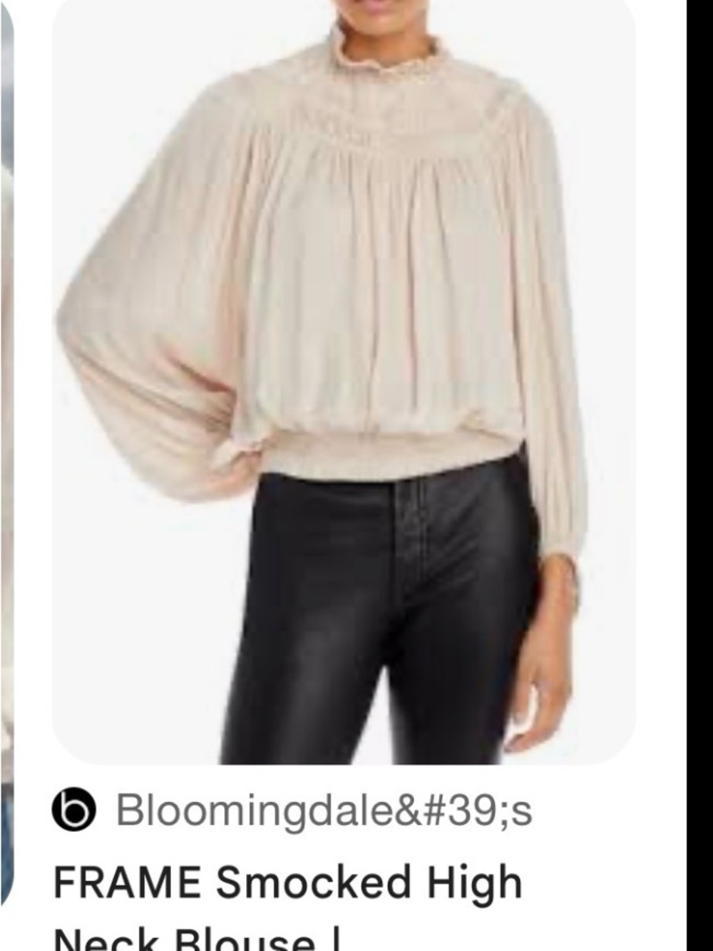 Frame Denim Smocked High-Neck Blouse in Cream